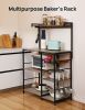 6-Tier Kitchen Storage Rack, Coffee Bar with Storage Basket, Microwave Oven Stand with 6 S-Hooks