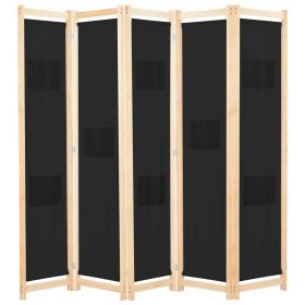 5-Panel Room Divider Black 78.7"x66.9"x1.6" Fabric