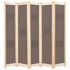 5-Panel Room Divider Brown 78.7"x66.9"x1.6" Fabric
