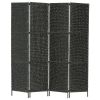 4-Panel Room Divider Black 60.6"x63" Water Hyacinth