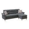 Slate Color Polyfiber Reversible Sectional Sofa Set Chaise Pillows Plush Cushion Couch Nailheads