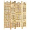 Hand carved 4-Panel Room Divider 63"x65" Solid Mango Wood
