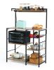 6-Tier Kitchen Storage Rack, Coffee Bar with Storage Basket, Microwave Oven Stand with 6 S-Hooks