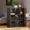 Timothy 7-Pc 3x3 Storage Shelf with 6 Foldable Woven Baskets; Black and Chocolate