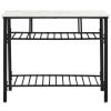 TOPMAX Rustic Farmhouse Counter Height Dining Kitchen Kitchen Island Prep Table, Kitchen Storage Rack with Worktop and 2 Shelves,Faux-Marble, White