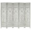 Hand Carved 5-Panel Room Divider Gray 78.7"x65" Solid Mango Wood