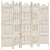 Hand carved 5-Panel Room Divider White 78.7"x65" Solid Mango Wood