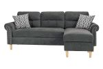 Slate Color Polyfiber Reversible Sectional Sofa Set Chaise Pillows Plush Cushion Couch Nailheads
