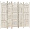 Hand carved 5-Panel Room Divider White 78.7"x65" Solid Mango Wood
