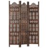 Hand carved 3-Panel Room Divider Brown 47.2"x65" Solid Mango Wood