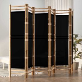 Folding 6-Panel Room Divider 94.5" Bamboo and Canvas (Color: Black)