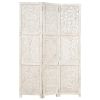 Hand carved 3-Panel Room Divider White 47.2"x65" Solid Mango Wood