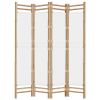 Folding 4-Panel Room Divider 63" Bamboo and Canvas