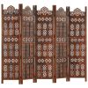 Hand carved 5-Panel Room Divider Brown 78.7"x65" Solid Mango Wood
