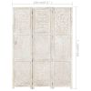 Hand carved 3-Panel Room Divider White 47.2"x65" Solid Mango Wood