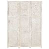 Hand carved 3-Panel Room Divider White 47.2"x65" Solid Mango Wood