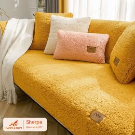 Lambswool Thickened Fleece Cushion Non-slip Leather Sofa Cover (Option: Lambswool Yellow-110X160CM)